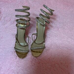 Gold Strappy Heels With Rhinestones